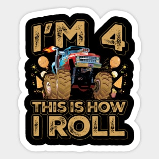 4 Year Old Boy Toddler Monster Truck Party 4th Birthday Sticker